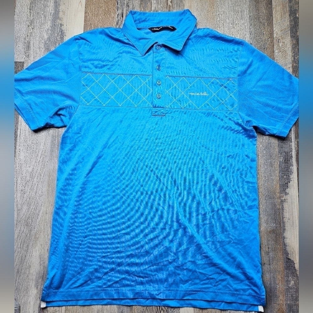 Travis Mathew Men's Medium Golf Polo Shirt Bright Blue Argyle Pattern